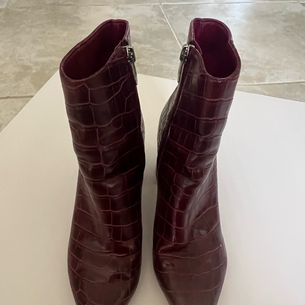 Marc Fisher Burgundy Croc-Embossed Ankle Boots